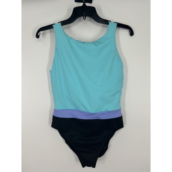 Miraclesuit One Piece Swimsuit Colorblock Aqua Teal Size 12 Slimming Beach - Picture 1 of 4